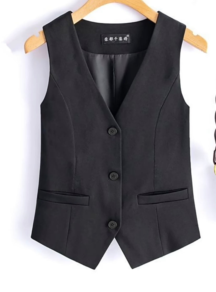 Black Short Blazer Vest Women Single Breasted Office Vest Coat Thin Short Vest Female Outerwear