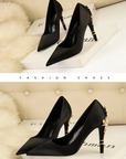 Women's Metal Flowers Stiletto High-heel Shoes Female New Light Luxury Sexy Fashion Wedding Shoes Pointed Toe Satin Single Shoes