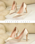 Women's Metal Flowers Stiletto High-heel Shoes Female New Light Luxury Sexy Fashion Wedding Shoes Pointed Toe Satin Single Shoes