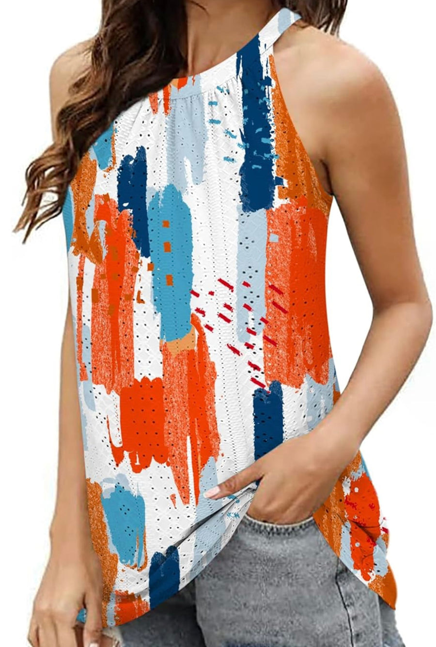 Women Casual Loose Shirts Spaghetti Strap Sleeveless Print Cute Tops Camisole Tee Tank Sleeveless