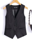 Black Short Blazer Vest Women Single Breasted Office Vest Coat Thin Short Vest Female Outerwear