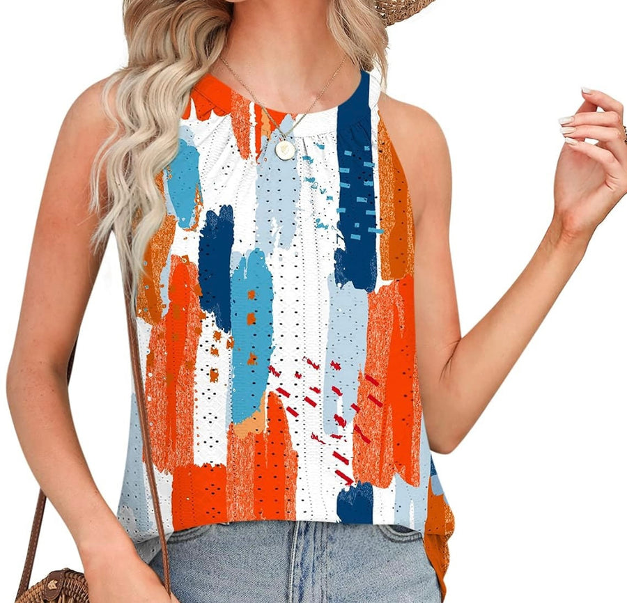 Women Casual Loose Shirts Spaghetti Strap Sleeveless Print Cute Tops Camisole Tee Tank Sleeveless