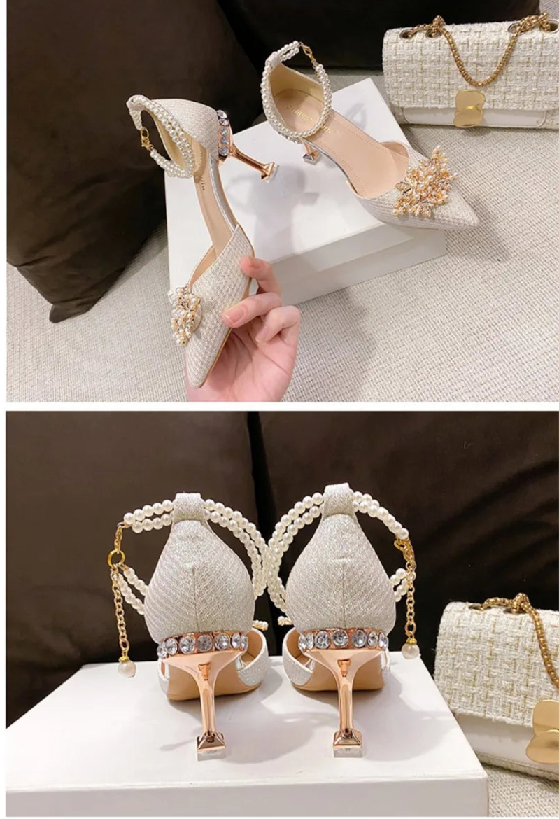 Shoes Women Summer High Heels Women Wedding Shoes Luxury Bride Gold Heels Mary Jane Shoes Ladies Pumps Sandals Zapatos De Mujer