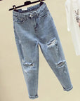 new autumn winter fashion casual Denim Pants boyfriend hole womens jeans high waisted ripped Jeans for women