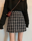 Fall Winter Plaid Wool Skirt Womens Plus Size Thick Woolen Glitter Mini Tweed Skirt Saia Feminina