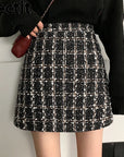 Fall Winter Plaid Wool Skirt Womens Plus Size Thick Woolen Glitter Mini Tweed Skirt Saia Feminina