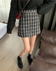 Fall Winter Plaid Wool Skirt Womens Plus Size Thick Woolen Glitter Mini Tweed Skirt Saia Feminina