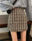 Fall Winter Plaid Wool Skirt Womens Plus Size Thick Woolen Glitter Mini Tweed Skirt Saia Feminina