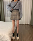 Fall Winter Plaid Wool Skirt Womens Plus Size Thick Woolen Glitter Mini Tweed Skirt Saia Feminina