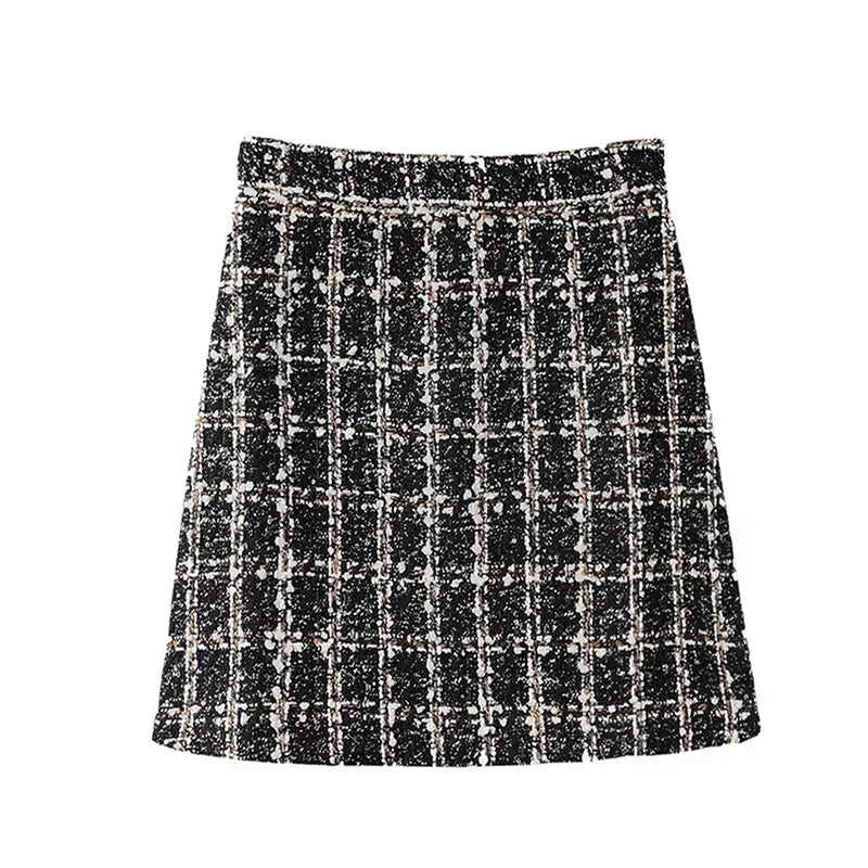 Fall Winter Plaid Wool Skirt Womens Plus Size Thick Woolen Glitter Mini Tweed Skirt Saia Feminina