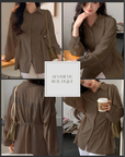 Women Solid Color Long Sleeve Casual Loose Waist Shirt