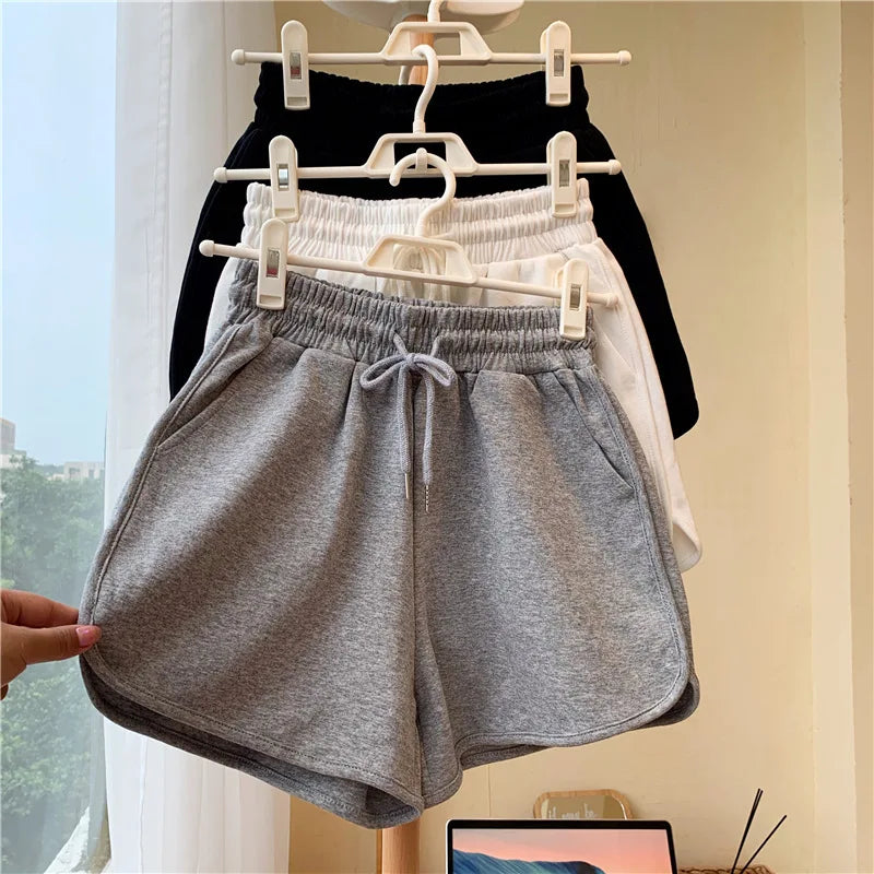 Women's Sports Shorts Summer Solid High Waist Drawstring Lace Up Black  Casual Basic Short Pants