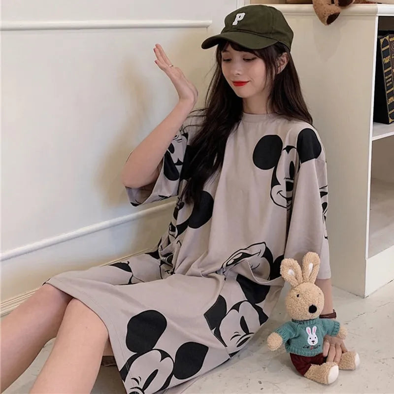 Summer T-shirt Dress Women Cartoon Print Disney Casual Short Sleeve Tee Dresses New Trendy Clothes Vestidos ins loose plus sizes