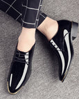 New Men’s Patent Leather Shoes  British Style Men's Dress Shoes Lace Up Pointed Toe Wedding Business Party Social Shoe Male