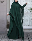 ZANZEA Fashion Summer Long Sundress Hijab Vestido 2pcs Women Long Sleeve Dress Party Kaftan Abaya