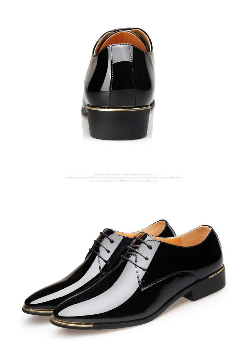 New Men’s Patent Leather Shoes  British Style Men's Dress Shoes Lace Up Pointed Toe Wedding Business Party Social Shoe Male