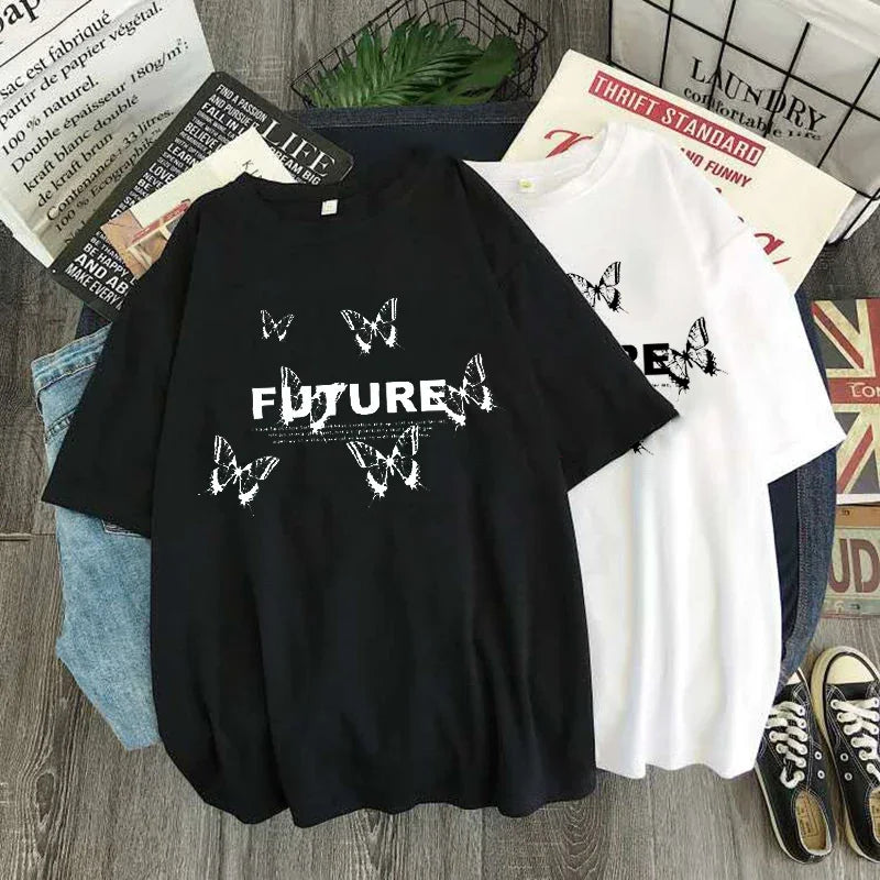 Oversized T Shirt Women Butterfly Letter Print T Shirts Short Sleeve Tee Shirt Tops Casual Harajuku T Shirt Women Clothes