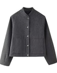 Elegant Solid Woolen Coat For Women O-neck One Button Long Sleeve Loose Jacket