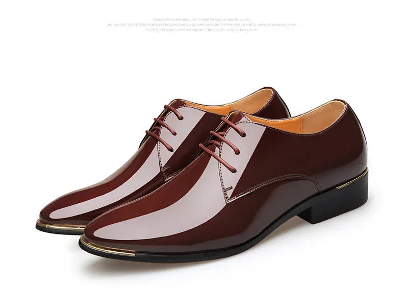 New Men’s Patent Leather Shoes  British Style Men's Dress Shoes Lace Up Pointed Toe Wedding Business Party Social Shoe Male