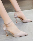 Fashion Solid Color High Heels Women's Summer New Girl Net Red One Word Buckle Casual Comfortable