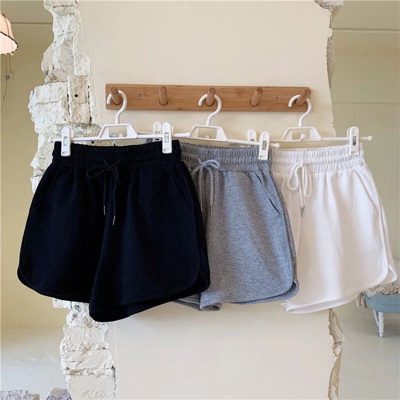 Women's Sports Shorts Summer Solid High Waist Drawstring Lace Up Black  Casual Basic Short Pants