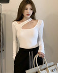 Y2K T-shirt Woman Autumn Sexy Skinny Tee Shirt Femme Long Sleeve Halter Clothes Hollow Out Korean Fashon Kpop Tops Tshirt