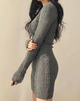 Women Knit Slim Bodycon Dress V-Neck Long Sleeve Dress Solid Casual Midi Sweater Dress For Women Autumn Winter