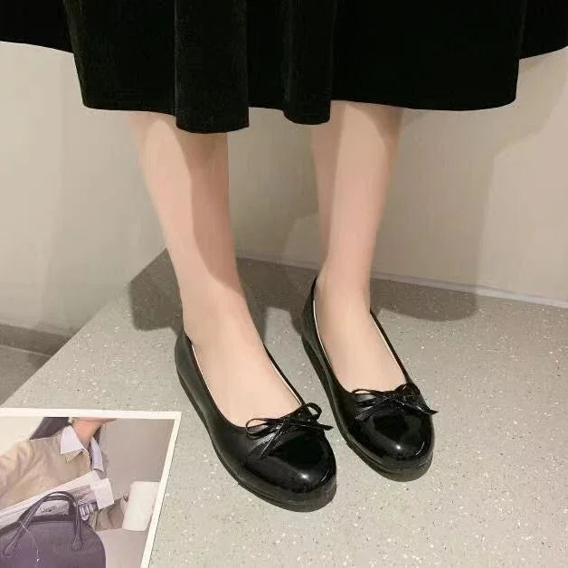 Ballerina Women's Flat Shoes Comfort Non-slip Ladies Loafers Leather Flats Elegant Bowknot Women's Single Shoes Mother's Shoes