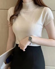 Women's Half-High Neck T-Shirt Fashion Jumper Style Elegant Solid-Coloured Clothing Spring And Summer Season