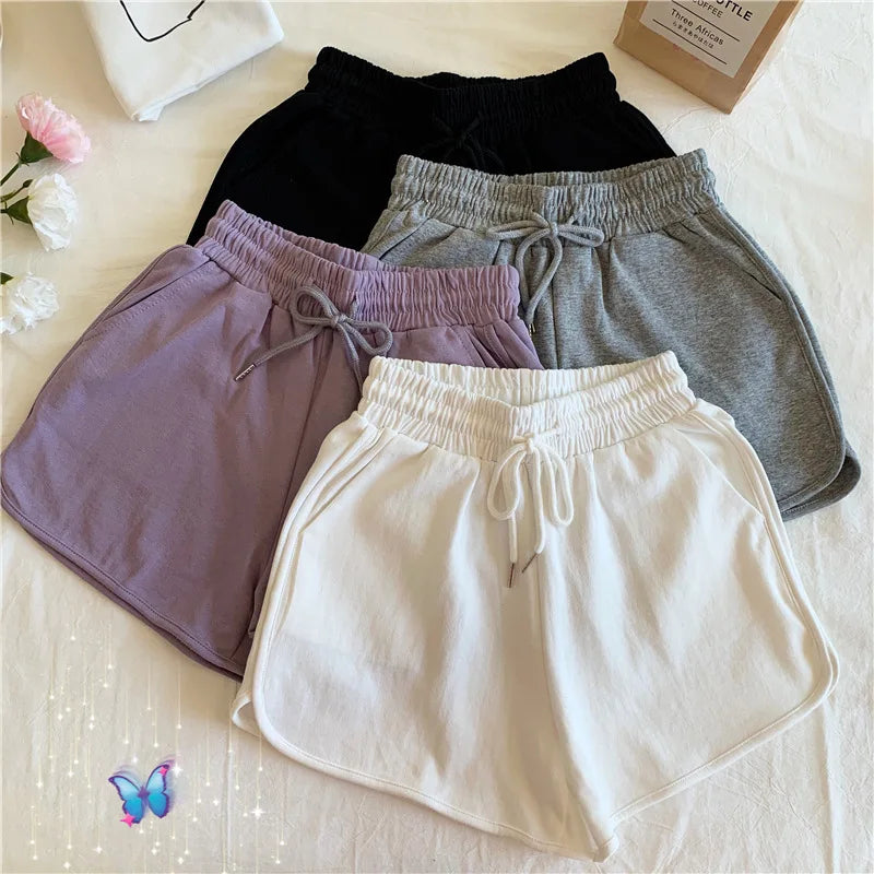 Women's Sports Shorts Summer Solid High Waist Drawstring Lace Up Black  Casual Basic Short Pants