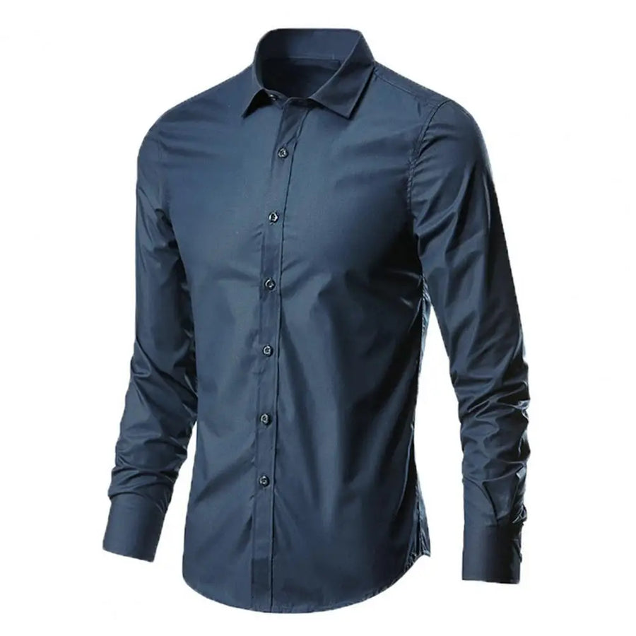 Men Shirt Long Sleeve Solid Color Button Single-breasted Cardigan Dress-up Casual Lapel Men Spring Shirt Stretch Business Formal