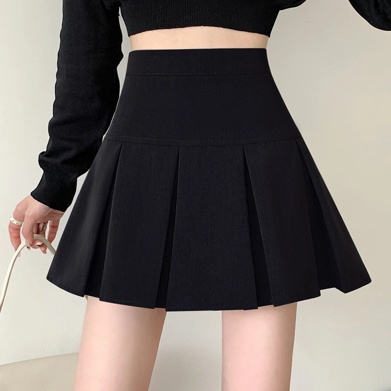 Summer New Women Slim Solid Color Pleated Short Skirt College Style Pure