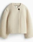 Elegant Solid Woolen Coat For Women O-neck One Button Long Sleeve Loose Jacket