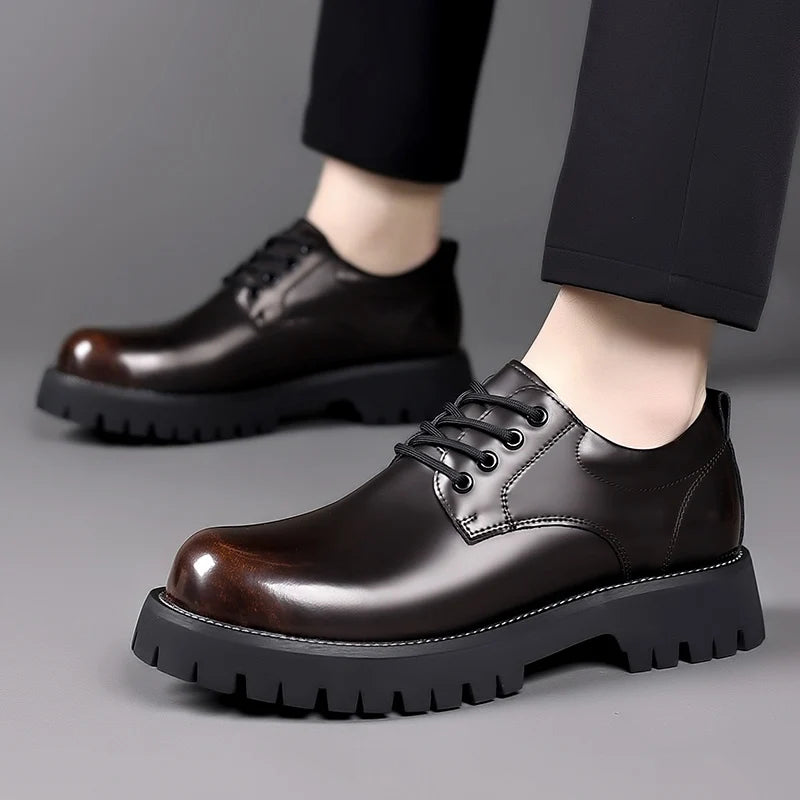 Classic Trends Spring Outdoor Men's Leather Shoes Platform Oxfords Male Derby Shoes Casual  Mens Lace Up Thick Soled Work Shoes