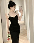 French Little Black Dress New Fashion Pure Desire Wood Ear Edge Sexy Wrapped Hip Split Dress Birthday Party Dress