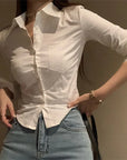 Gidyq Elegant Women  Shirts Fashion Streetwear Female Slim Blouse Spring