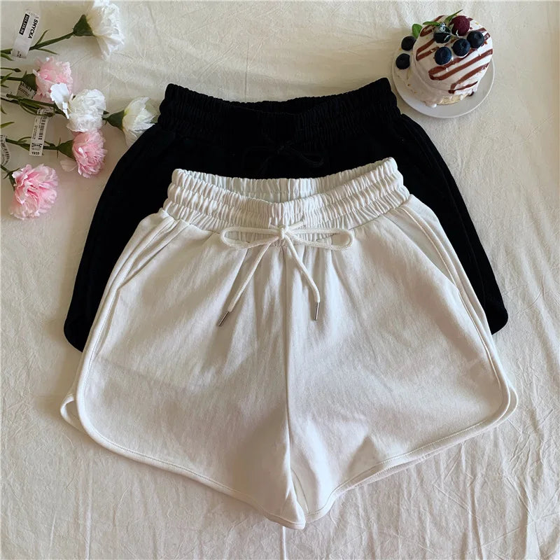 Women's Sports Shorts Summer Solid High Waist Drawstring Lace Up Black  Casual Basic Short Pants