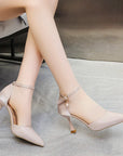 Fashion Solid Color High Heels Women's Summer New Girl Net Red One Word Buckle Casual Comfortable