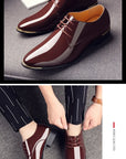 New Men’s Patent Leather Shoes  British Style Men's Dress Shoes Lace Up Pointed Toe Wedding Business Party Social Shoe Male