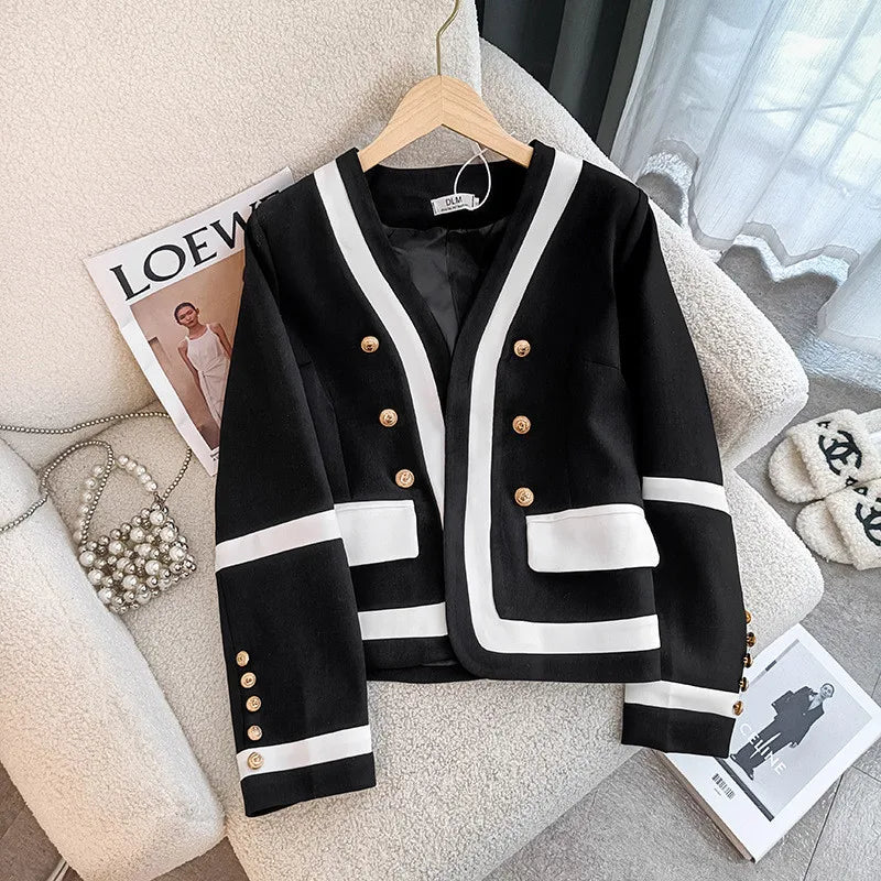 NEW Fashion Design Black Suit Jacket Women's Blazer Chic Double Breasted Spring Autumn Casual Tops Outerwear Female