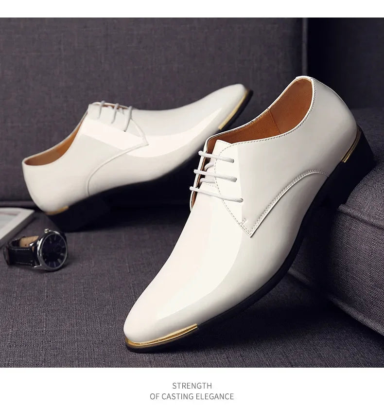 New Men’s Patent Leather Shoes  British Style Men's Dress Shoes Lace Up Pointed Toe Wedding Business Party Social Shoe Male