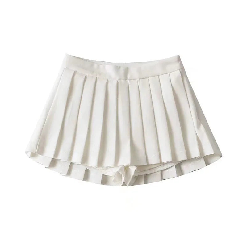 Zoki Women Pleated Skirts High Waist Summer Vintage Mini Skirts Tennis Student White Designed Dance Skirt