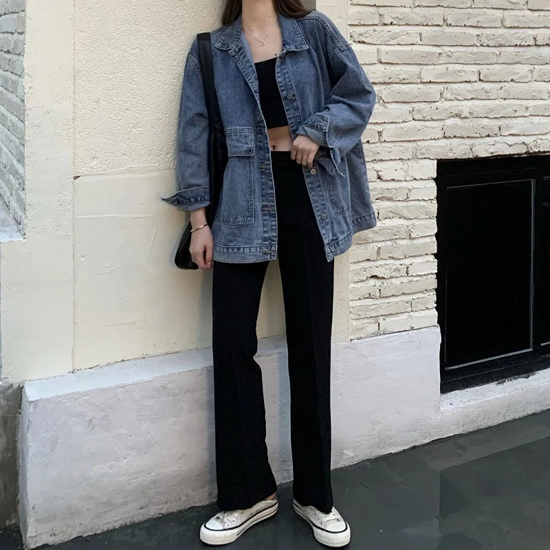 Autumn Women’s Denim Jacket Long Sleeve Overcoat Basic Loose Casual Coats Button Streetwear Outerwear Jeans Jackets