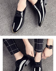 New Men’s Patent Leather Shoes  British Style Men's Dress Shoes Lace Up Pointed Toe Wedding Business Party Social Shoe Male