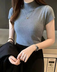 Women's Half-High Neck T-Shirt Fashion Jumper Style Elegant Solid-Coloured Clothing Spring And Summer Season