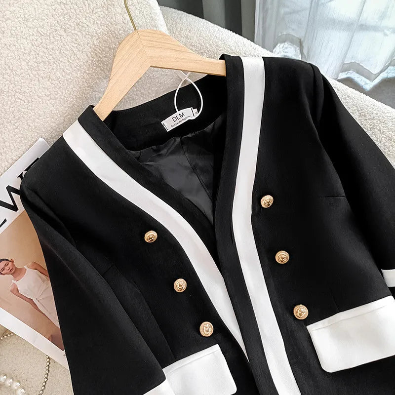 NEW Fashion Design Black Suit Jacket Women's Blazer Chic Double Breasted Spring Autumn Casual Tops Outerwear Female