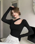 Y2K T-shirt Woman Autumn Sexy Skinny Tee Shirt Femme Long Sleeve Halter Clothes Hollow Out Korean Fashon Kpop Tops Tshirt