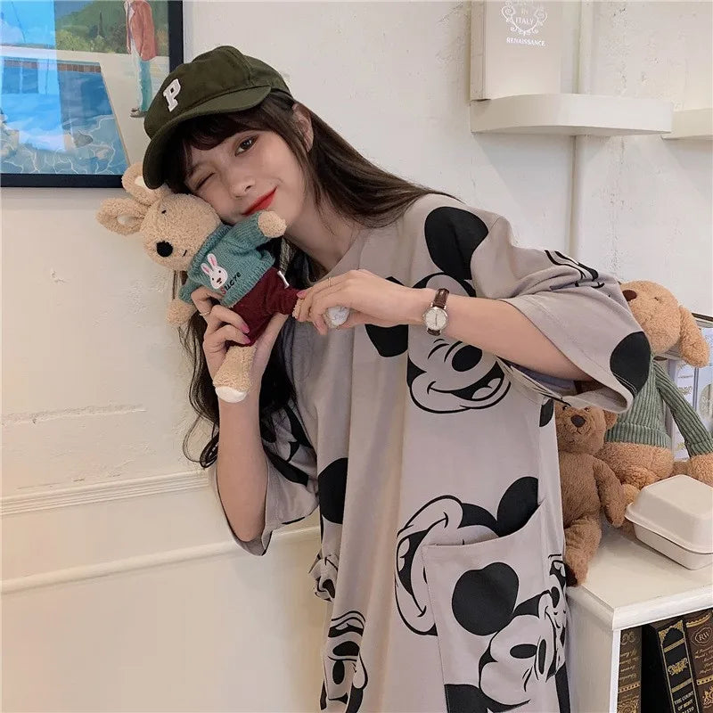 Summer T-shirt Dress Women Cartoon Print Disney Casual Short Sleeve Tee Dresses New Trendy Clothes Vestidos ins loose plus sizes