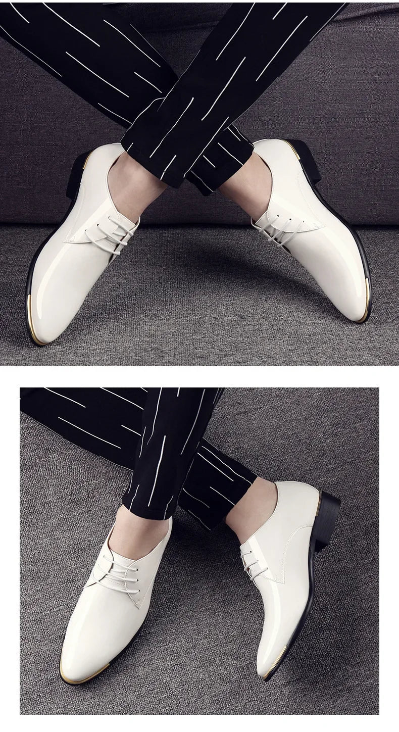 New Men’s Patent Leather Shoes  British Style Men's Dress Shoes Lace Up Pointed Toe Wedding Business Party Social Shoe Male