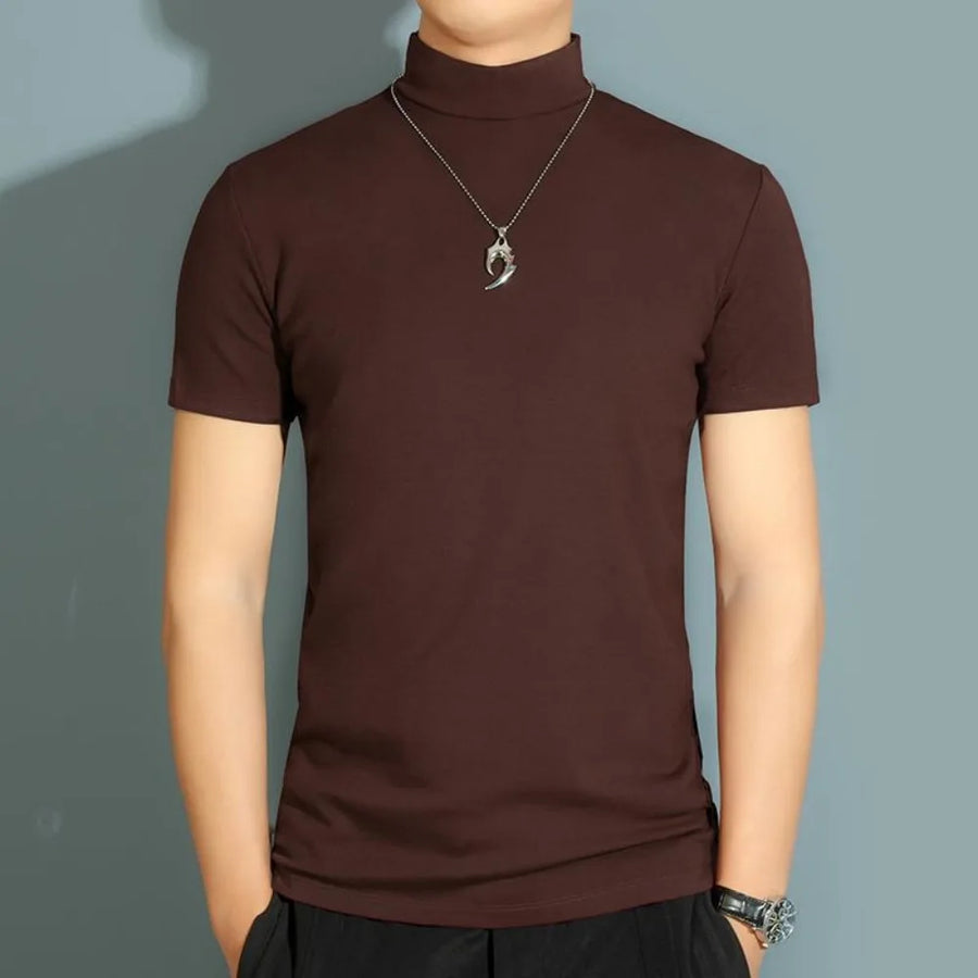 Men's Modal High Neck Short Sleeve T-Shirt Bottoming Shirt Silk